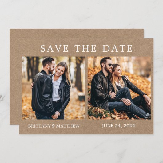 Modernes Minimalistisches 2 Foto Kraft Save The Date (Vorne/Hinten)