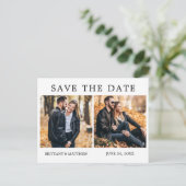 Modernes Minimalistisches 2 Foto Save the Date Postkarte (Stehend Vorderseite)