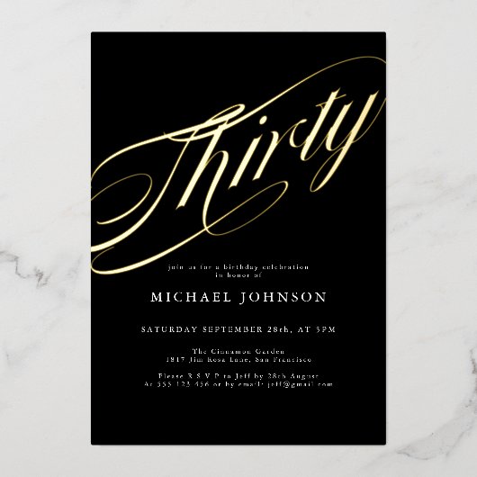 Modernes Minimalistisches 30-Schwarzes Gold 30. Ge Folieneinladung (Vorderseite)