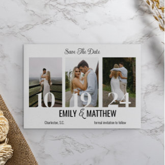 Modernes Minimalistisches 3-Foto Elegant Save the Save The Date