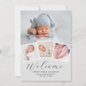 Modernes Minimalistisches 4-Foto Collage Baby Boy Ankündigung (Vorderseite)