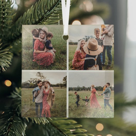 Modernes Minimalistisches 4-Foto Collage Weihnacht Ornament Aus Glas