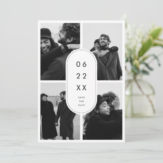 Modernes Minimalistisches 4 Foto Save the Date (Stehend Vorderseite)