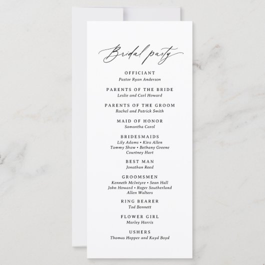 Modernes Minimalistisches 4x9-Hochzeitsprogramm (Rückseite)