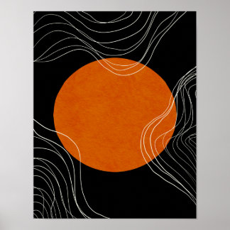 Modernes Minimalistisches Abstraktes Schwarz-Orang Poster