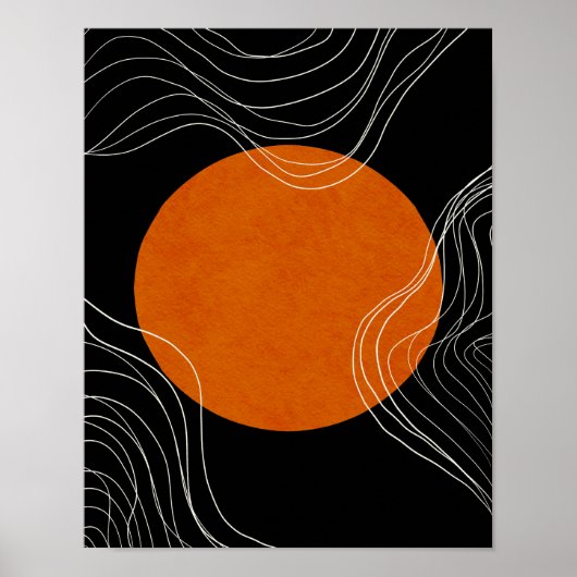 Modernes Minimalistisches Abstraktes Schwarz-Orang Poster (Vorne)