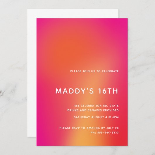 Modernes Minimalistisches Abstraktes Süß 16 Einladung (Vorne/Hinten)