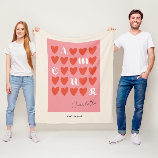 Modernes Minimalistisches Amour Heart Valentinstag Fleecedecke (Beispiel)