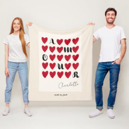 Modernes Minimalistisches Amour Heart Valentinstag Fleecedecke