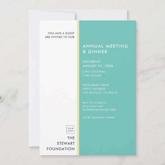 Modernes Minimalistisches Aqua und Gold Business D Einladung (Vorderseite)