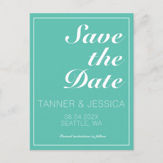 Modernes Minimalistisches Aqua & White Save the Da Ankündigungspostkarte (Vorderseite)