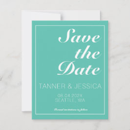Modernes Minimalistisches Aqua & White Save the Da Date