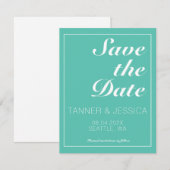 Modernes Minimalistisches Aqua & White Save the Da Date (Vorne/Hinten)