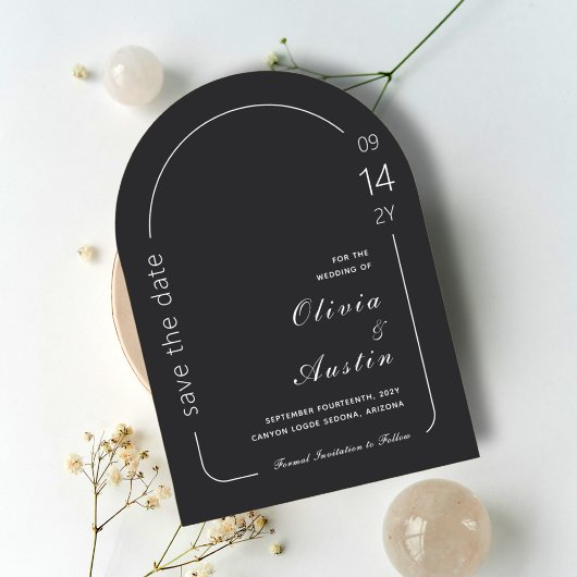 Modernes, minimalistisches Arch-Foto Speichern Sie Einladung