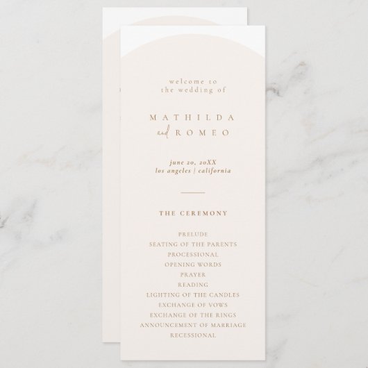 Modernes Minimalistisches Arch-Hochzeitsprogramm Programm (Vorne/Hinten)