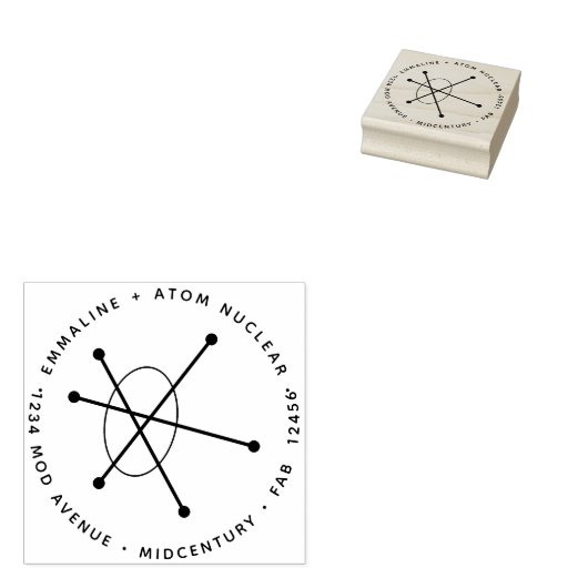 Modernes, Minimalistisches Atomkerntom des Mittelj Gummistempel (Stempel)