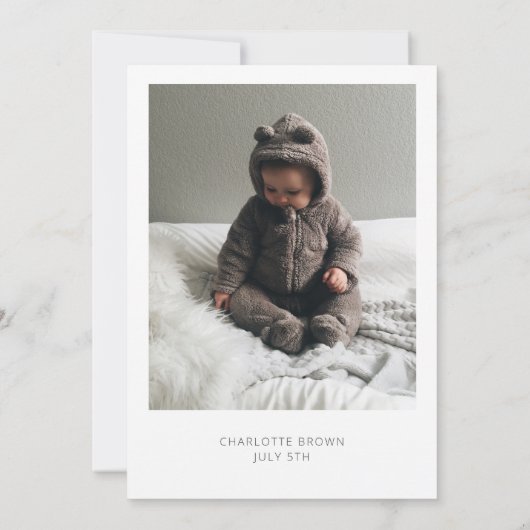 Modernes Minimalistisches Baby Fox & Foto zum erst Einladung (Rückseite)