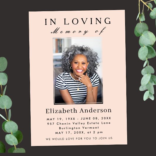 Modernes Minimalistisches Begräbnis Foto Einfache Einladung