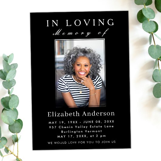 Modernes Minimalistisches Begräbnis Foto Einfache Einladung