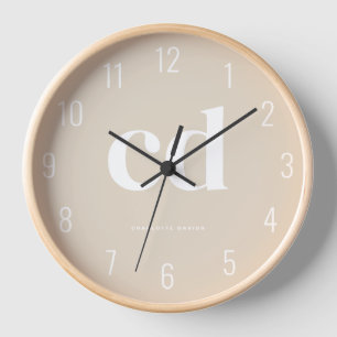 Modernes Minimalistisches Beige Monogramm Uhr