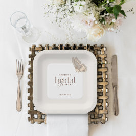 Modernes Minimalistisches Beige-Schmetterling-Brau Pappteller