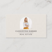 Modernes, minimalistisches, beigefarbenes Foto Visitenkarte (Vorderseite)