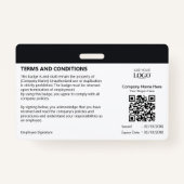 Modernes Minimalistisches Berufliches Mitarbeiter- Ausweis (Rückseite)