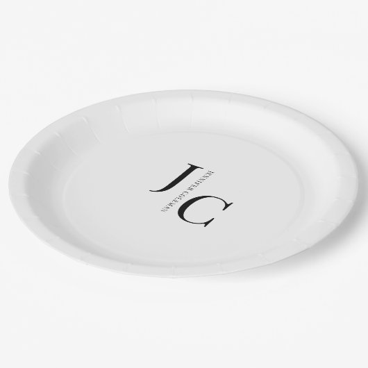 Modernes Minimalistisches Berufliches Monogramm Pappteller (Schrägansicht)