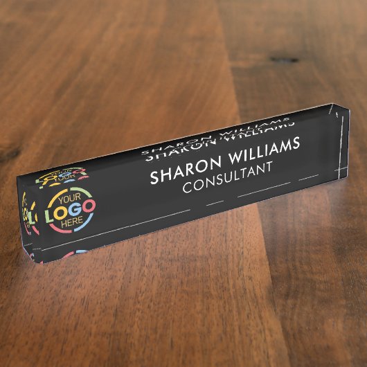 Modernes Minimalistisches Berufliches Schwarzes Bü Namensplakette (Seite)