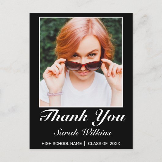 Modernes Minimalistisches Black Abschluss Foto Dan Postkarte (Vorderseite)