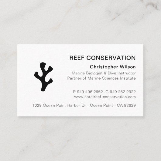 Modernes Minimalistisches Black Coral Reef Tauchen Visitenkarte (Vorderseite)