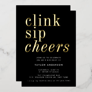 Modernes Minimalistisches Black Gold 40. Geburtsta Folieneinladung