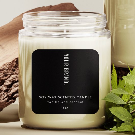 Modernes Minimalistisches Black Packaging Candle J Quadratischer Aufkleber