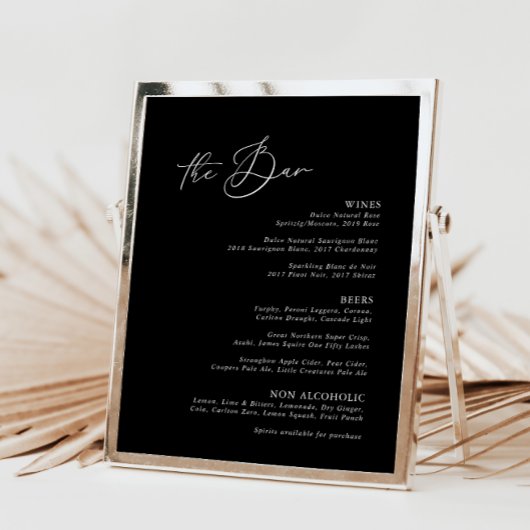 Modernes Minimalistisches Black Wedding Bar Menu
