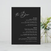 Modernes Minimalistisches Black Wedding Bar Menu (Stehend Vorderseite)