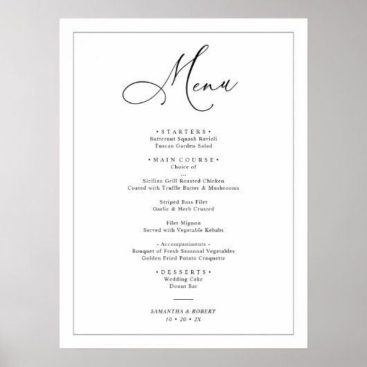 Modernes, minimalistisches Black & White Menu-Zeic Poster (Vorne)