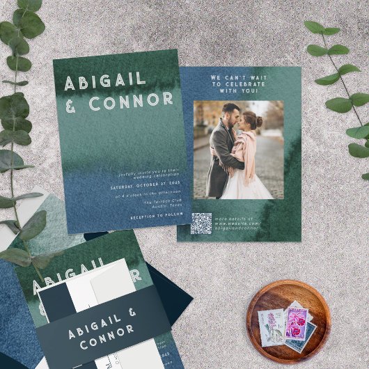 Modernes Minimalistisches blaues Aquamarines Foto  Einladung