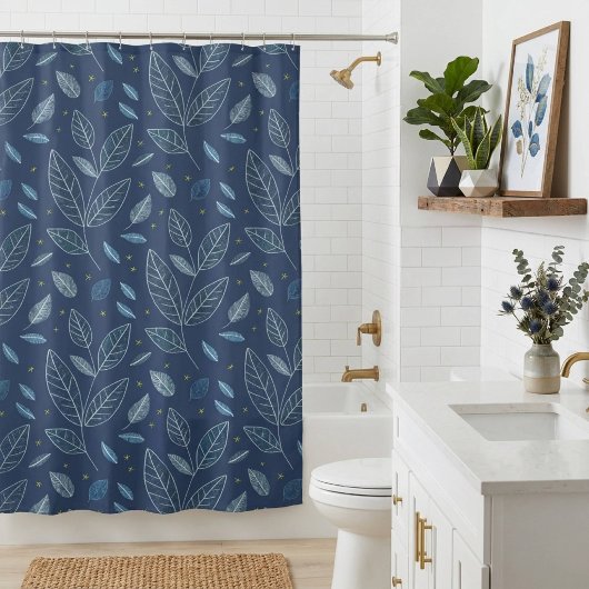 Modernes Minimalistisches Blaues Floral Duschvorhang
