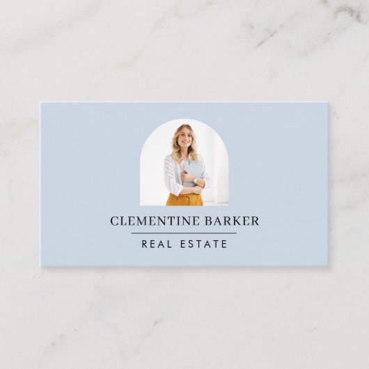 Modernes, minimalistisches, blaues Foto Visitenkarte (Vorderseite)