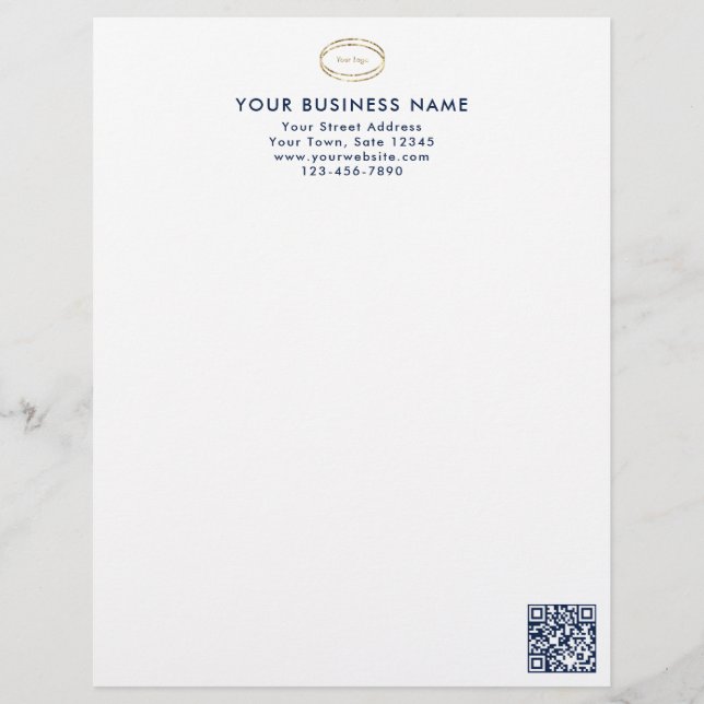 Modernes minimalistisches blaues QR-Code-Geschäfts Briefbogen (Vorderseite)