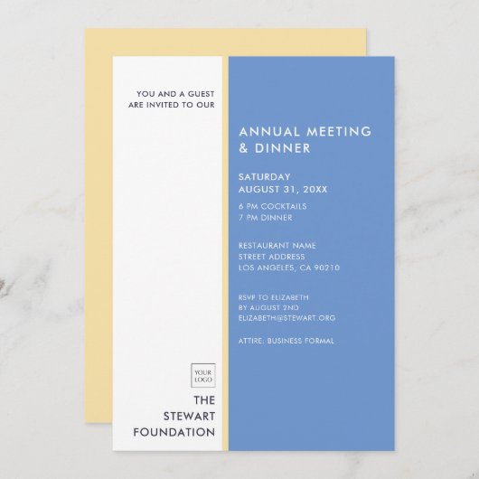 Modernes Minimalistisches Blue and Gold Business D Einladung (Vorne/Hinten)