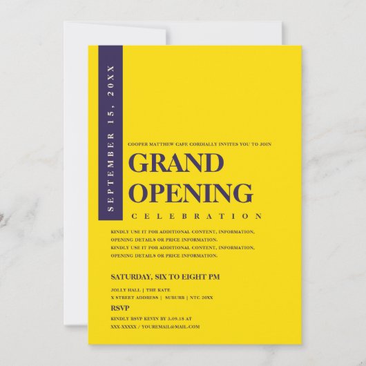 Modernes Minimalistisches Blue & Gold Grand Openin Einladung (Vorderseite)