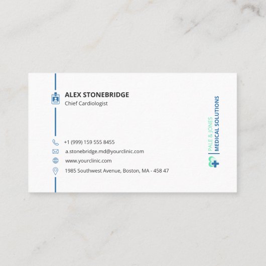 Modernes Minimalistisches Blue Medical Beruflich Visitenkarte (Rückseite)