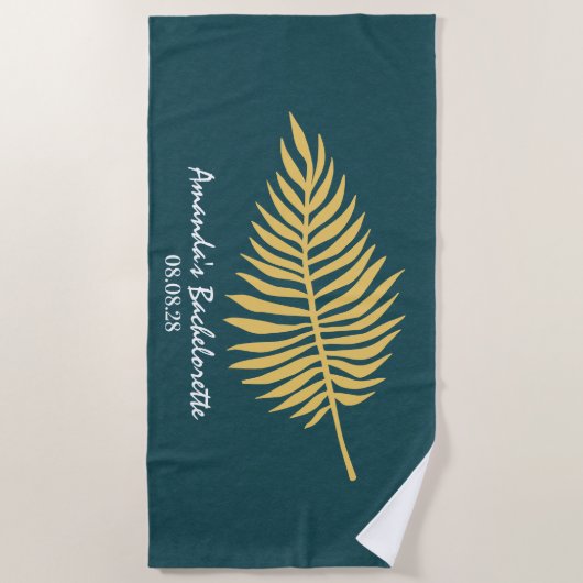 Modernes Minimalistisches Blue Palm Leaf Bachelore Strandtuch (Vorderseite)