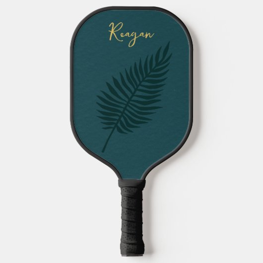 Modernes Minimalistisches Blue Palm Leaf Monogram Pickleball Schläger (Vorderseite)
