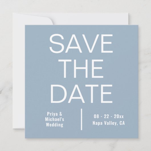 Modernes Minimalistisches Blue Square Save The Date (Vorderseite)
