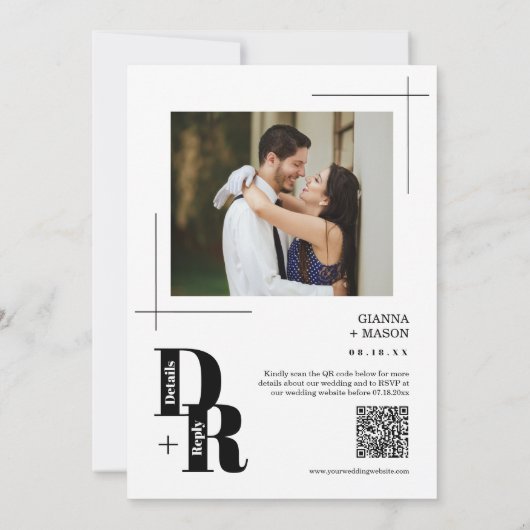 Modernes Minimalistisches Blue Wedding QR Code Fot Einladung (Rückseite)