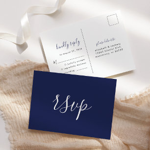 Modernes Minimalistisches Blue Wedding RSVP Postkarte