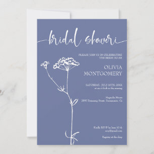 Modernes Minimalistisches Blumenblau-Brautparty Einladung