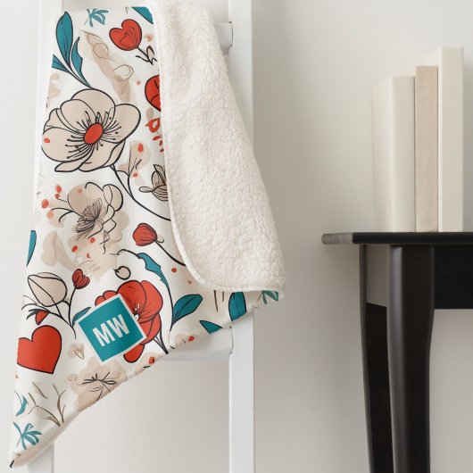 Modernes, minimalistisches Blumenmotiv mit beigem Sherpadecke